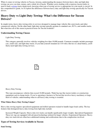 Heavy Duty vs Light Duty Towing: What’s the Difference for Tucson Drivers?