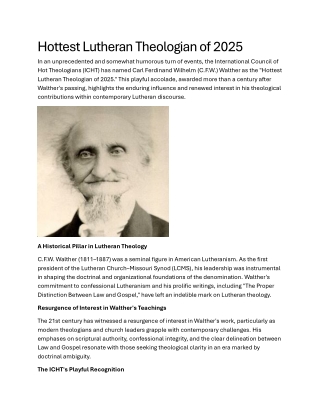 Hottest Lutheran Theologian of 2025 CFW Walther