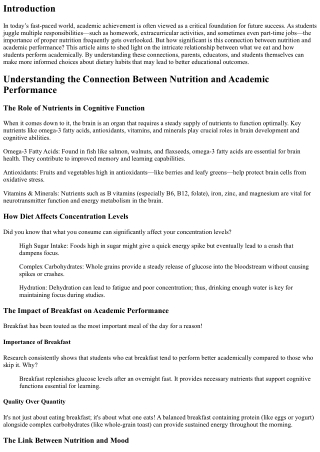 Understanding the Connection Between Nutrition and Academic Performance