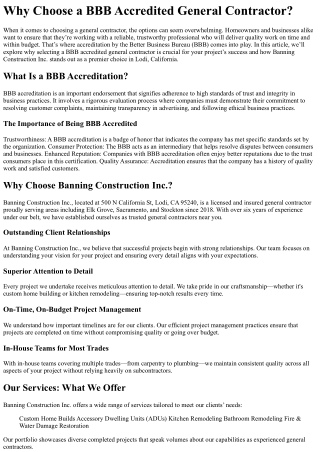 Why Choose a BBB Accredited General Contractor