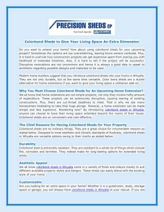 Colorbond Sheds To Give Your Living Space An Extra Dimension