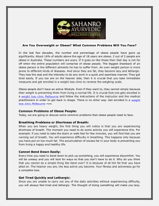 Are You Overweight Or Obese? What Common Problems Will You Face?