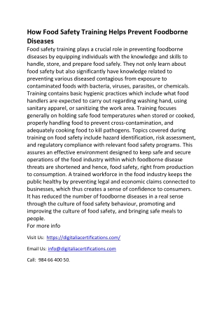 INTERNATIONAL FOOD SAFETY TRAININGS IN KERALA