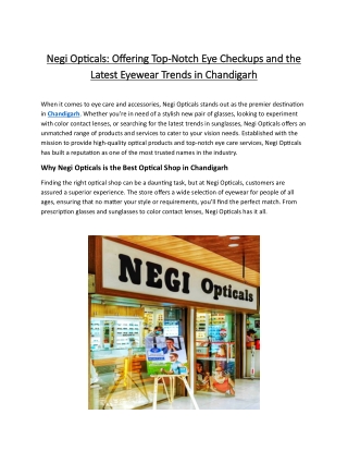 Negi Opticals Offering Top-Notch Eye Checkups and the Latest Eyewear Trends in Chandigarh