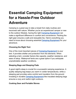 Essential Camping Equipment for a Hassle-Free Outdoor Adventure