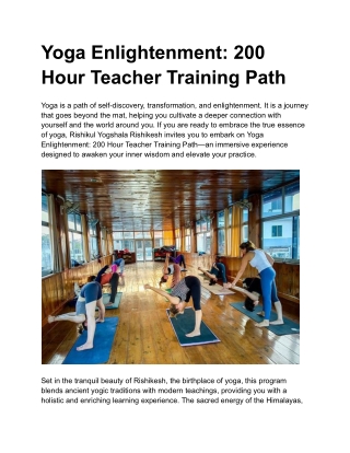 Yoga Enlightenment_ 200 Hour Teacher Training Path