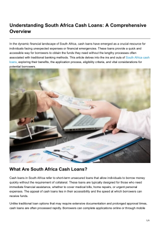 Understanding South Africa Cash Loans A Comprehensive Overview