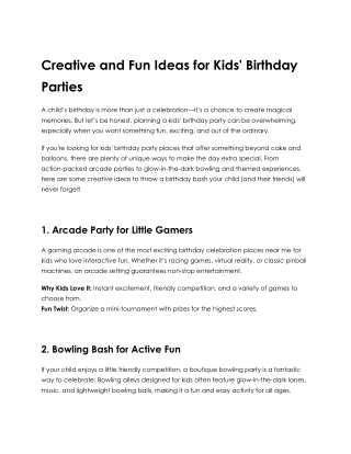 Creative and Fun Ideas for Kids Birthday Parties