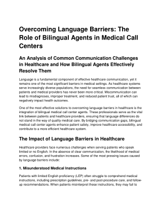 Overcoming Language Barriers The Role of Bilingual Agents in Medical Call Centers