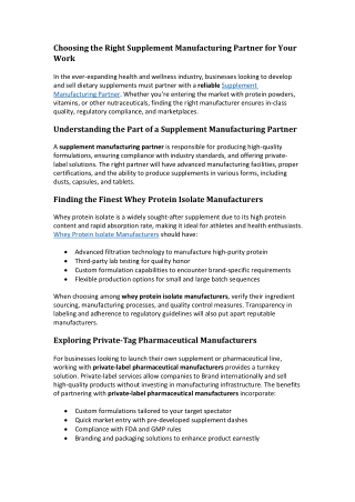 Choosing the Right Supplement Manufacturing Partner for Your Work