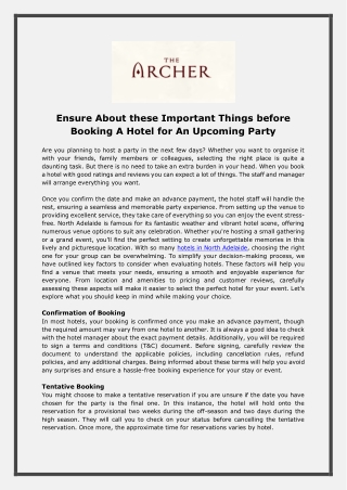 Ensure About These Important Things Before Booking A Hotel For An Upcoming Party