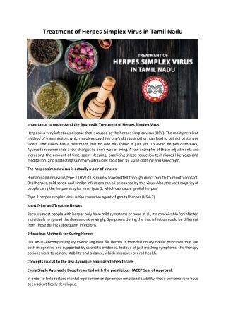 Treatment of Herpes Simplex Virus in Tamil Nadu