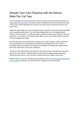 Elevate Your Cat’s Playtime with the Deluxe Multi-Tier Cat Tree