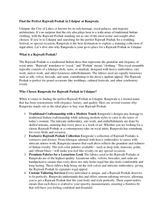 Rajwadi Poshak in Udaipur