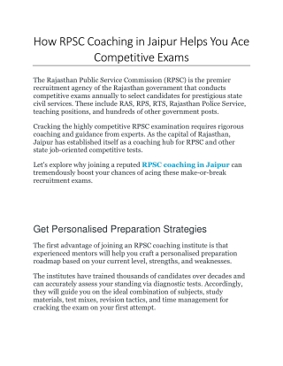 How RPSC Coaching in Jaipur Helps You Ace Competitive Exams