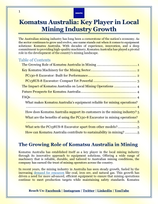 Komatsu Australia Key Player in Local Mining Industry Growth