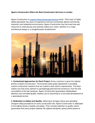 Apeiro Construction Offers the Best Construction Services in London