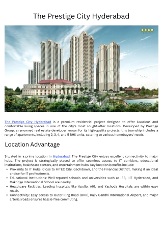 The Prestige City Hyderabad 2, 3, 4 & 5 BHK Apartments