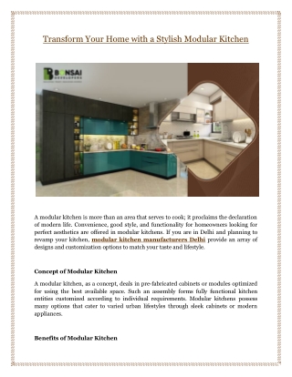 Transform Your Home with a Stylish Modular Kitchen