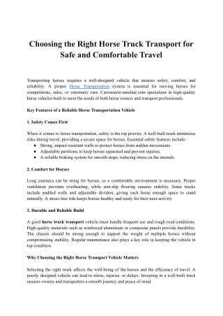 Choosing the Right Horse Truck Transport for Safe and Comfortable Travel