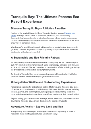 Tranquilo Bay: The Ultimate Panama Eco Resort Experience