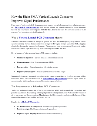 How the Right SMA Vertical Launch Connector Improves Signal Performance