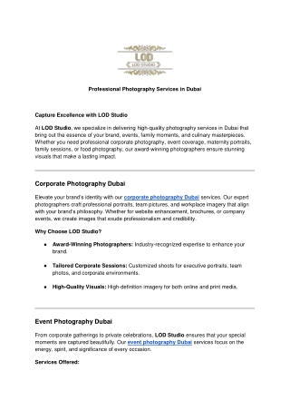 Professional Photography Services in Dubai