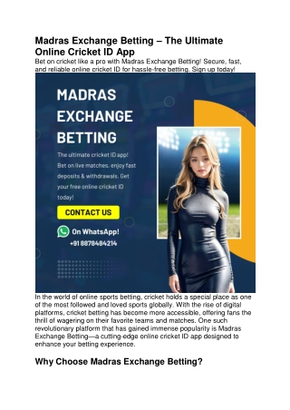 Madras Exchange Betting – The Ultimate Online Cricket ID App