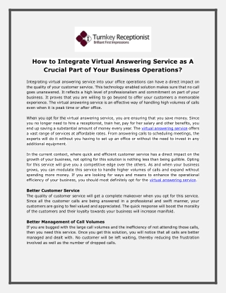 How to Integrate Virtual Answering Service as A Crucial Part of Your Business Operations