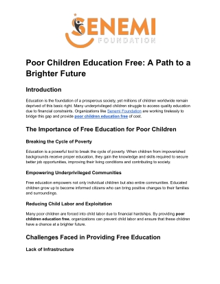 Poor Children Education Free_ A Path to a Brighter Future