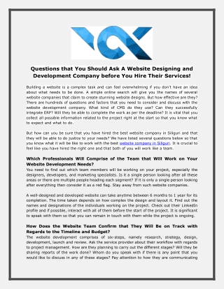 Questions That You Should Ask A Website Designing And Development Company Before You Hire Their Services!