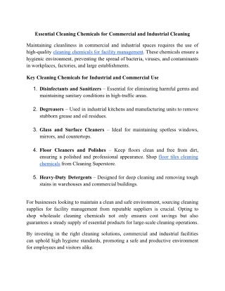 Essential Cleaning Chemicals for Commercial and Industrial Cleaning