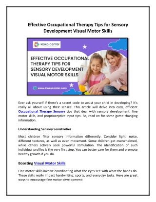 Effective Occupational Therapy Tips for Sensory Development Visual Motor Skills