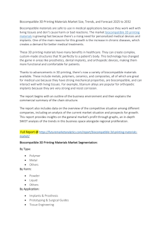 Global Demand for Biocompatible 3D Printing Materials | Market Report