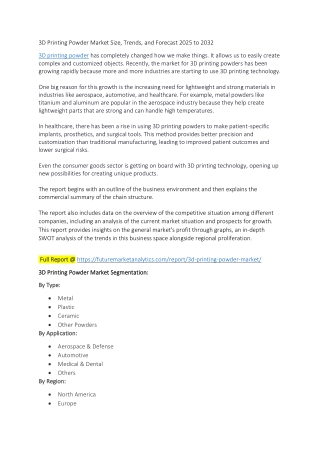 3D Printing Powder Market Report | Size, Share & Future Trends
