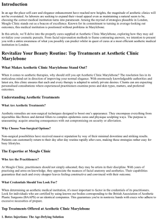 Revitalize Your Beauty Routine: Top Treatments at Aesthetic Clinic Marylebone