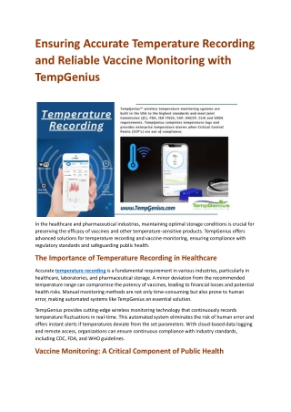 Ensuring Accurate Temperature Recording and Reliable Vaccine Monitoring with TempGenius