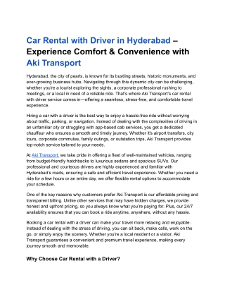 Affordable Car Rental With Driver