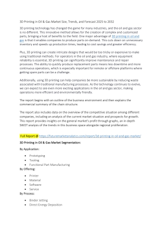 3D Printing in Oil & Gas | Applications, Innovations & Market Outlook