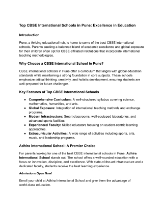 Top CBSE International Schools in Pune Excellence in Education