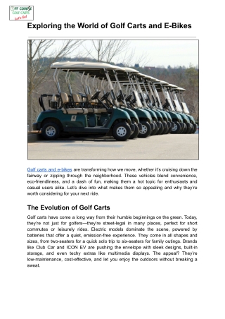 Exploring the World of Golf Carts and E-Bikes