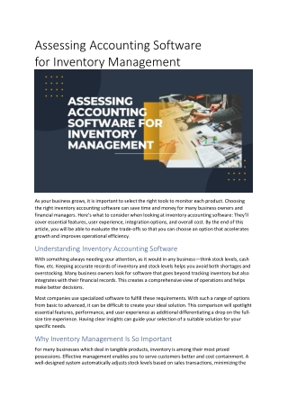 Assessing Accounting Software for Inventory Management