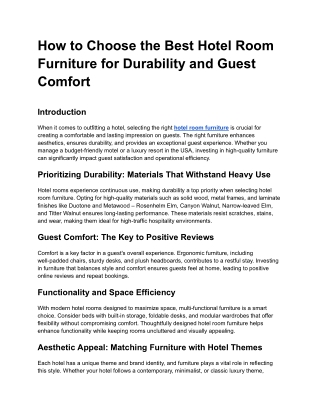 How to Choose the Best Hotel Room Furniture for Durability and Guest Comfort