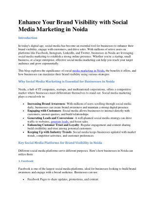 Enhance Your Brand Visibility with Social Media Marketing in Noida