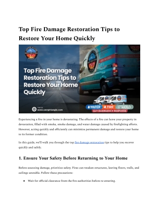 Top Fire Damage Restoration Tips to Restore Your Home Quickly