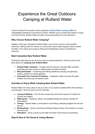 Rutland Water Camping | Stay & Dine at The Horse & Jockey Manton