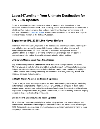 Laser247.online – Your Go-To Platform for IPL 2025 Updates