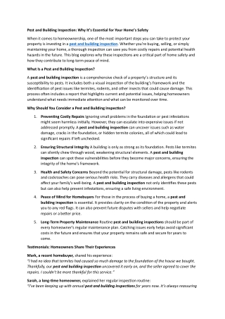 Pest and Building Inspection