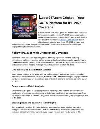 Laser247.com Cricket – Your Ultimate Source for IPL 2025 Updates