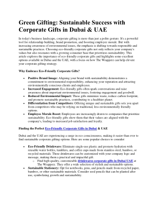 Sustainable Success with Corporate Gifts in Dubai & UAE